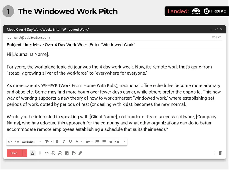 The Windowed Work pitch — the first of 20 real pitch examples in the guide